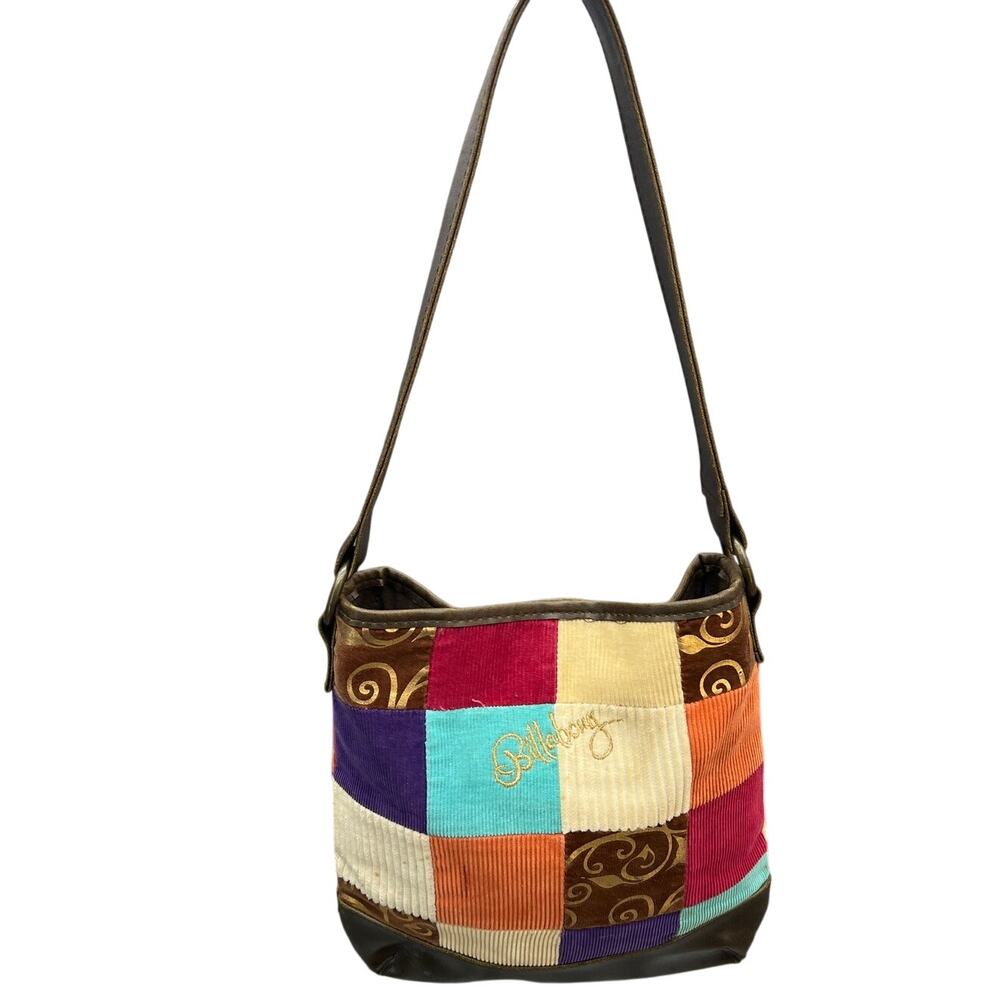 Billabong Vintage 90s Y2k Patchwork Corduroy Embroidered Logo Shoulder Bag